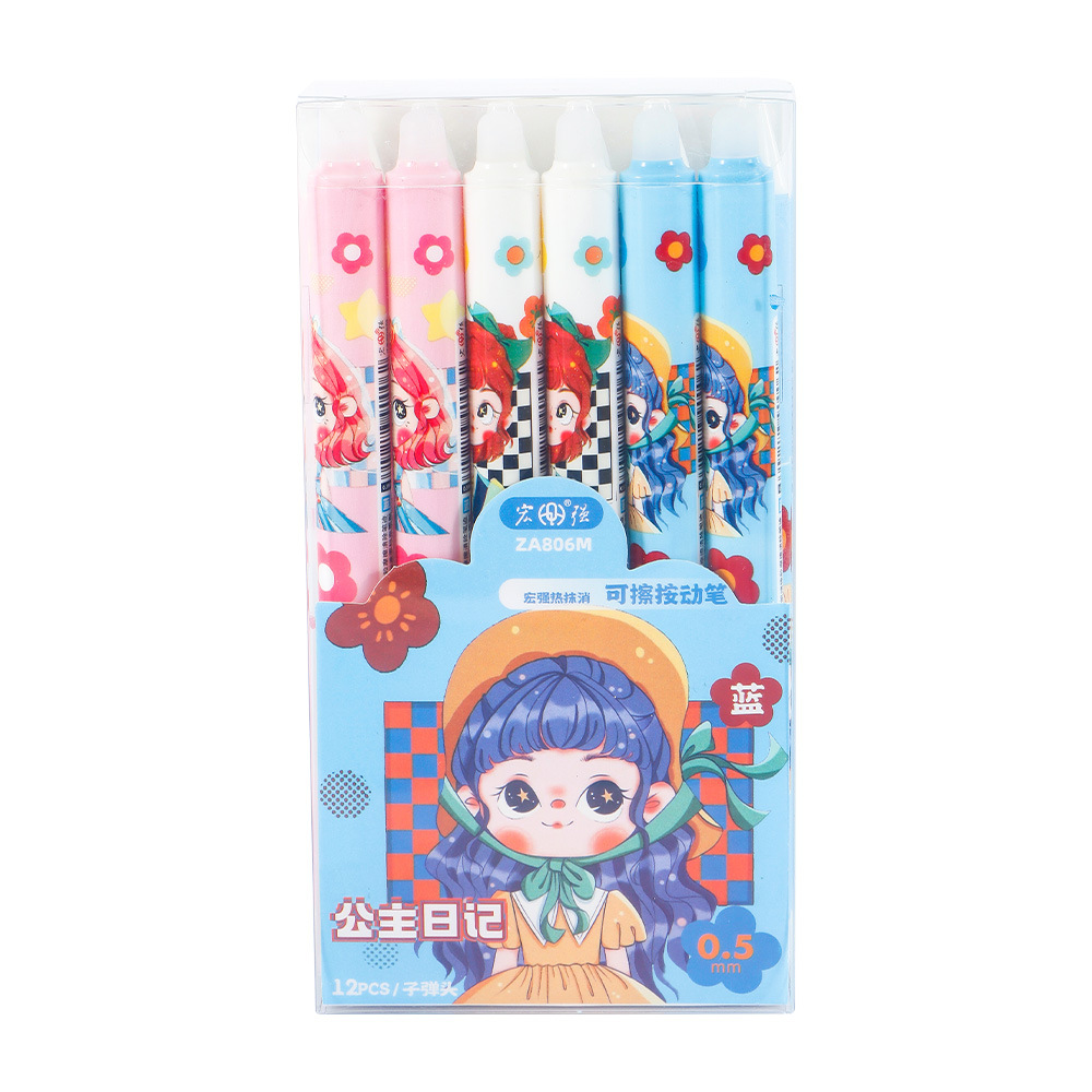 Bolígrafo neutro térmico conjunto de dibujos animados lindos bolígrafo neutro de viento princesa diario azul cristal bolígrafo borrable 0.5 bala