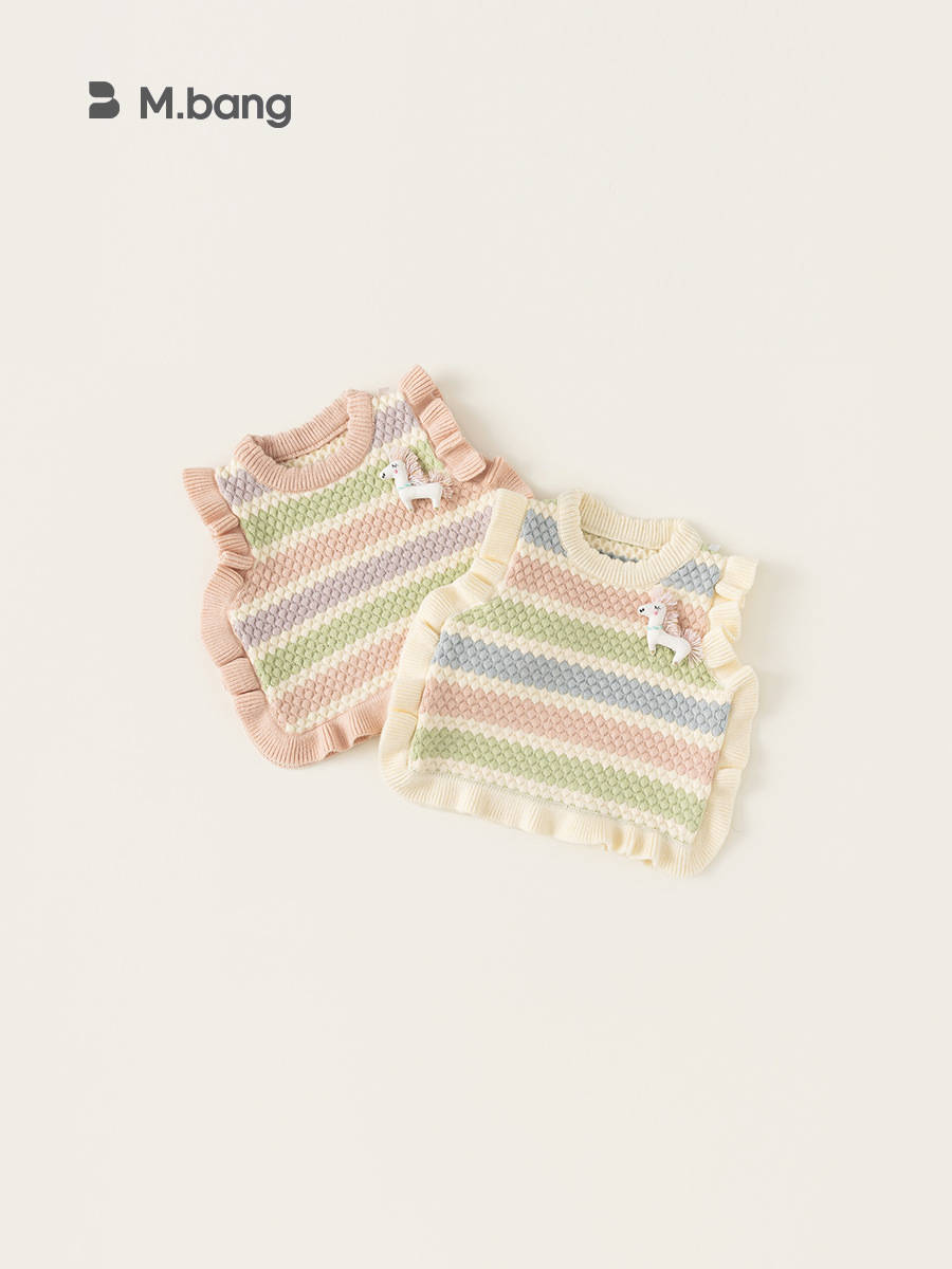 Yoobao ropa infantil 2025 nuevo chaleco de niñas suéter sin mangas cuello largo primavera niños chaleco de punto a rayas de color