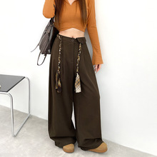 严选裤子女款秋冬女装纯棉舒适慵懒个性阔腿裤花绳系带休闲女裤子