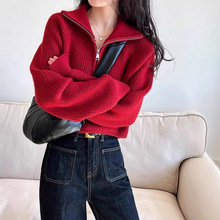 短款慵懒风小个子半拉链高领毛衣女秋冬针织衫外穿软糯宽松上衣潮