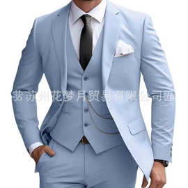 新款亚马逊亚马逊西装休闲男士套装三件套修身款商务宴会伴郎服