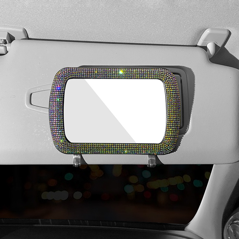 Espejo de maquillaje de mujer espejo de tocador de sombrilla de coche espejo decorativo de visera de coche rhinestone transfronterizo