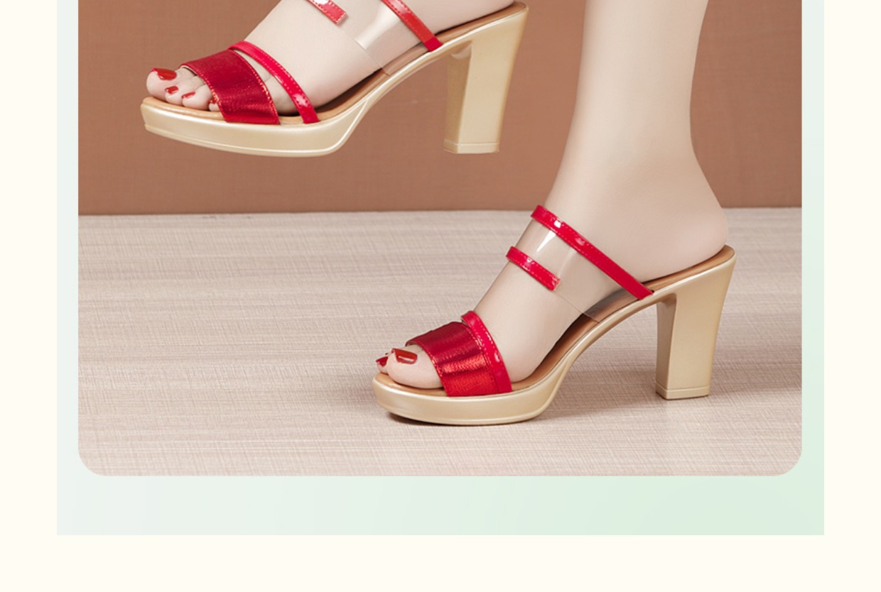 Dép sandal nữ quai chữ V đế xuồng gót thô 8 cm mùa hè 2025 — Bạc 8cm, Màu đỏ 8cm, Màu đen 8cm, Màu vàng 8cm chi tiết 14