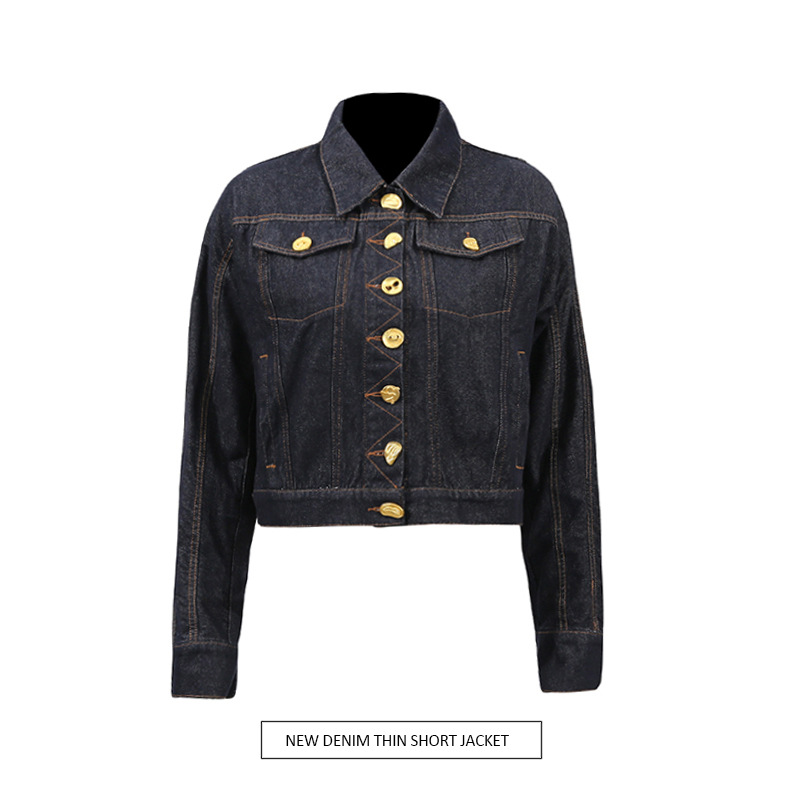 小众设计牛仔外套2025新款长袖单排扣线条设计高级感短款牛仔夹克