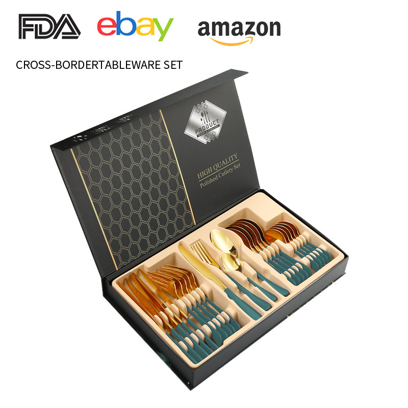 Juego de vajilla de acero inoxidable de Amazon transfronterizo 1010 Cuchillos, tenedores y cucharas de comida occidental Juego de 24 piezas Cuchillos y cucharas de bistec