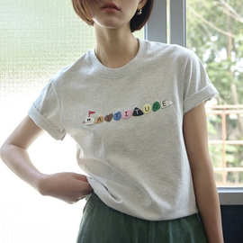 1313迎新本命年贪吃蛇字母印花花灰女春内搭套头短袖T恤