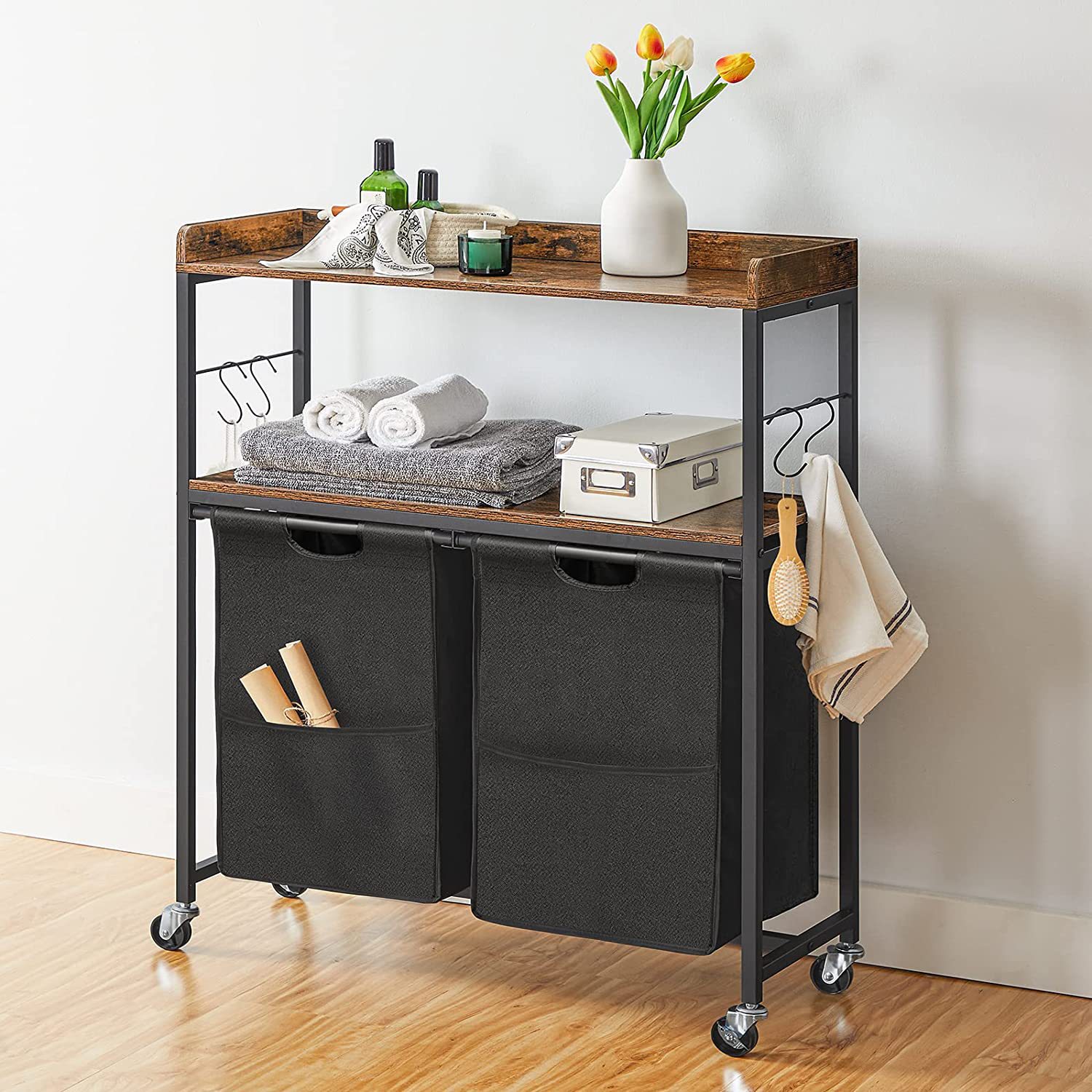 Modern minimalist double laundry basket with hook (37 -liter) locker…