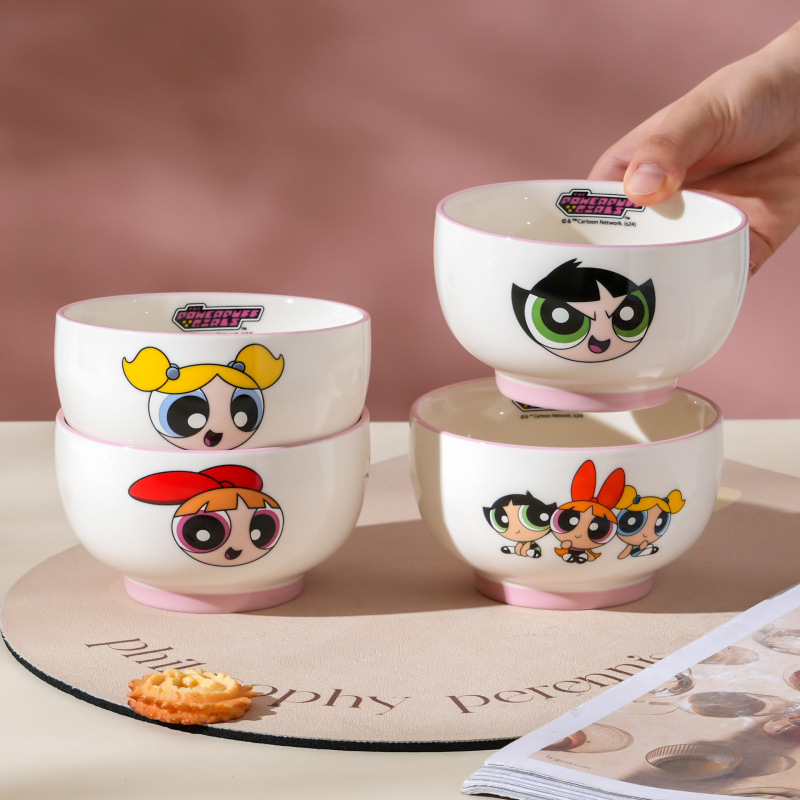 Pequeña Policía de Cerámica Autentizada Conjunto de cubiertos de cerámica encantador patrón de dibujos animados tazón de arroz caja de regalo doméstica tazón de porcelana