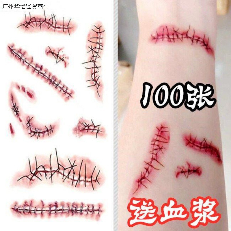 Halloween prop Scar Wound Scar Bruises simulation suture Tattoo sticker Bleed