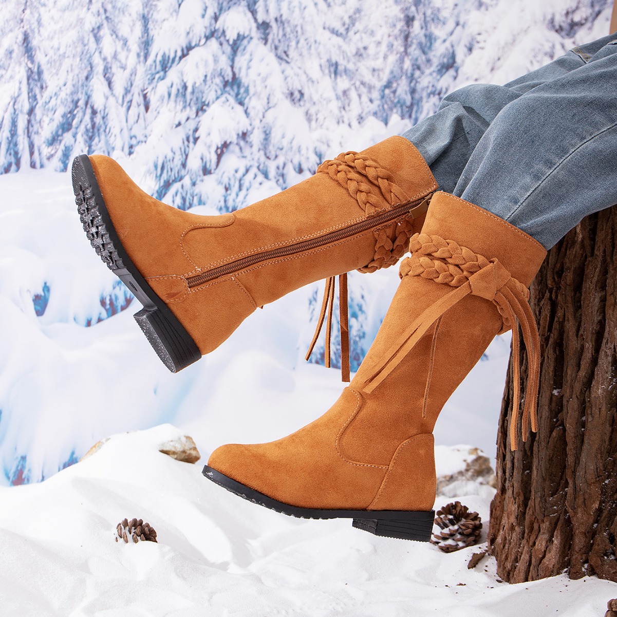 Zapatos para niños otoño e invierno nueva moda niñas princesa botas niña más terciopelo botas largas cálidas botas de caballero de terciopelo para niños_voghion.com