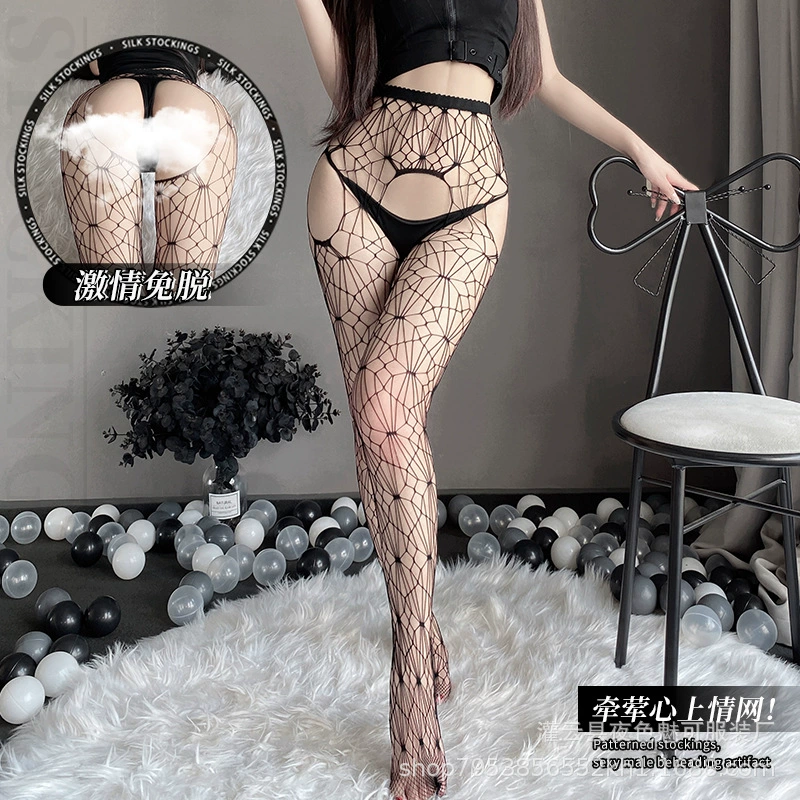 情晓夜 Sexy подвязка-балкон чулкиAll-in-One, черные шелковые сетчатые чулки, длинная женская чистая желания, плюс размер, стройнящие и горячие сетчатые чулки W03