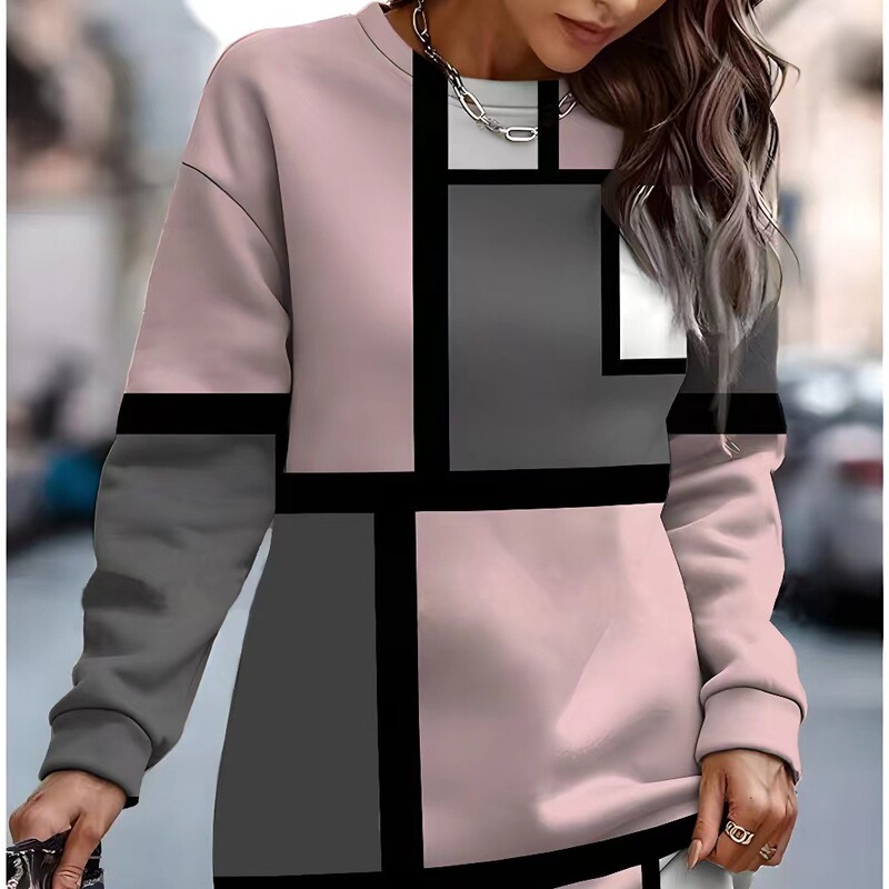 European and American women's casual long sleeve dress summer dress 3D printed dress floral round neck long sleeve dress