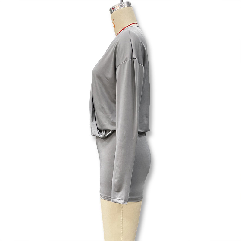 Women's Sexy Deep V Long Sleeve Dress American Style Solid Color Waist Cinching Bodycon Fashion For Autumn_ecoleips.com