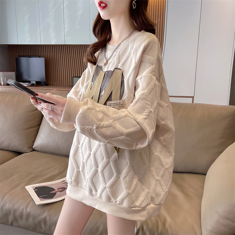 Damen Jacquard Sweatshirt Mit Bindeband Mittellang Locker Geschnitten_voghion.com