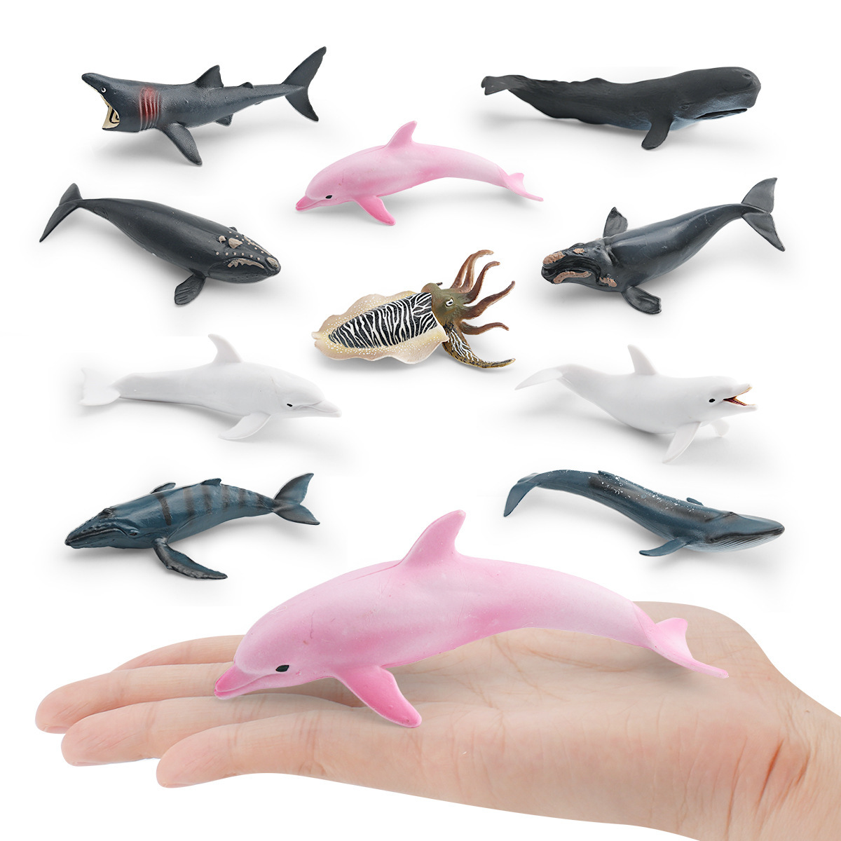 Simulación transfronteriza modelo de animales marinos cognitivo infantil tiburón ballena azul calamar ballena jorobada delfín decoración estática