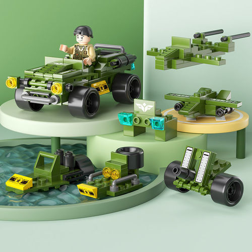 Compatible with building blocks, tiny particles, assembled cars, boys' street stalls, wholesale toys, children's educational tanks, police cars