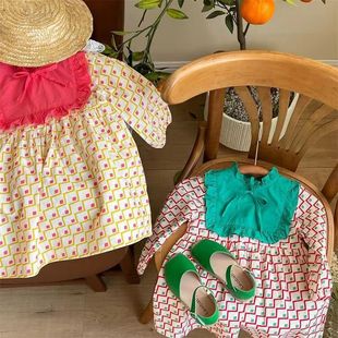 Spring and autumn long sleeve baby girls dress children geometric pattern girls autumn outfits a generation of hair