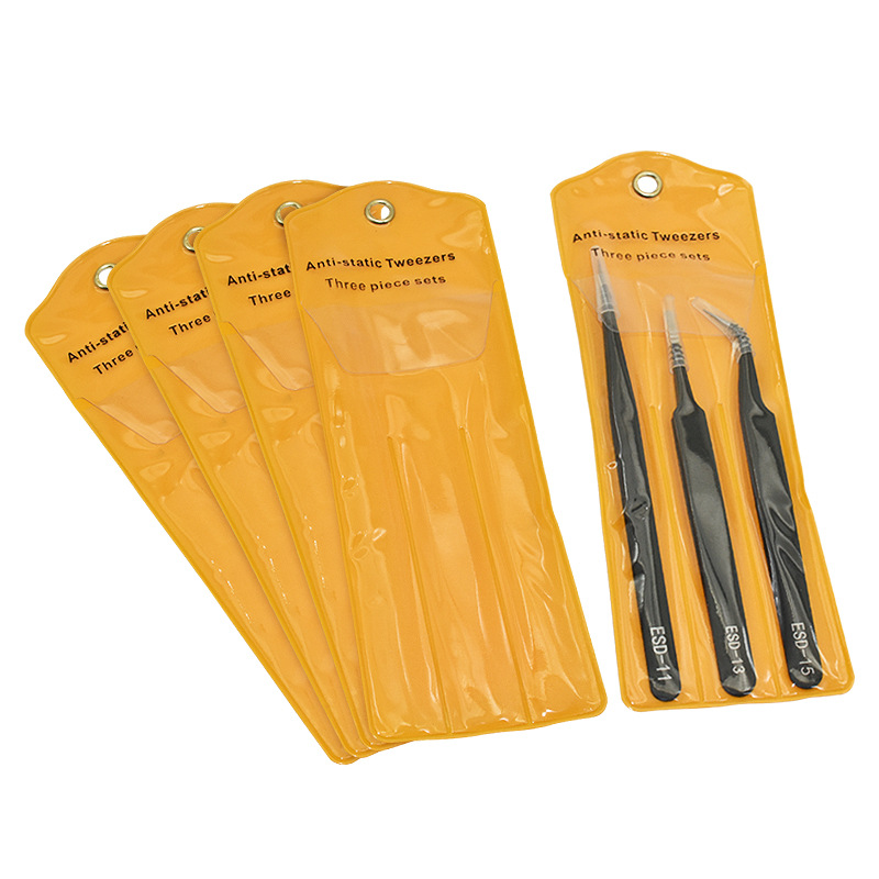 Pinzas de 6 piezas Traje de acero inoxidable de 6 piezas ESD codo puntiagudo negro herramienta de reparación de desmontaje pegatina de uñas clip de taladro