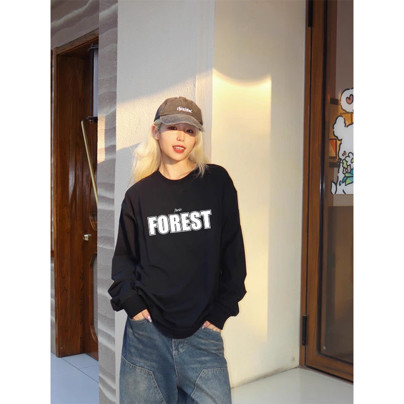 Otoño nueva marca de moda oversize suelta camiseta de mujer de manga larga camiseta multifuncional pareja camiseta de cuello redondo tendencia image 4
