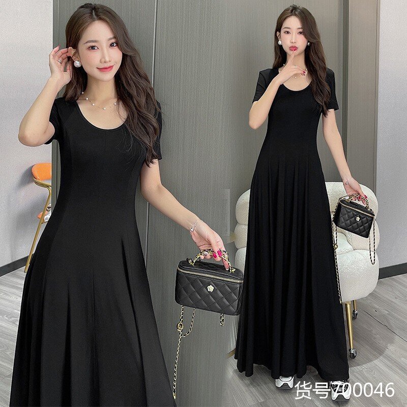 Modal Floor-Length Dress with Pockets, Large Hem, Slimming Effect, Elegant, Simple, Fashionable, Socialite Style, Suitable for Work