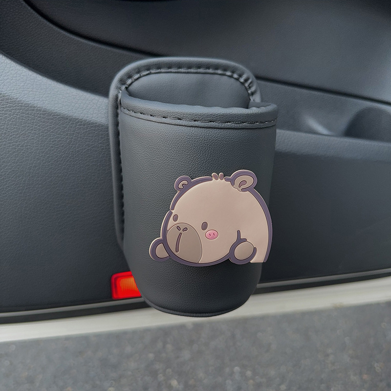 Qìchē – Car cup holder/beverage holder Holder Backrest Fixed - capybara-black-cup-storage-bucket
