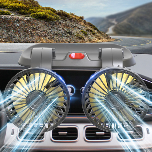 Car double-head fan Car electric fan 360 rotatable wind power with parking sign mini small fan for car