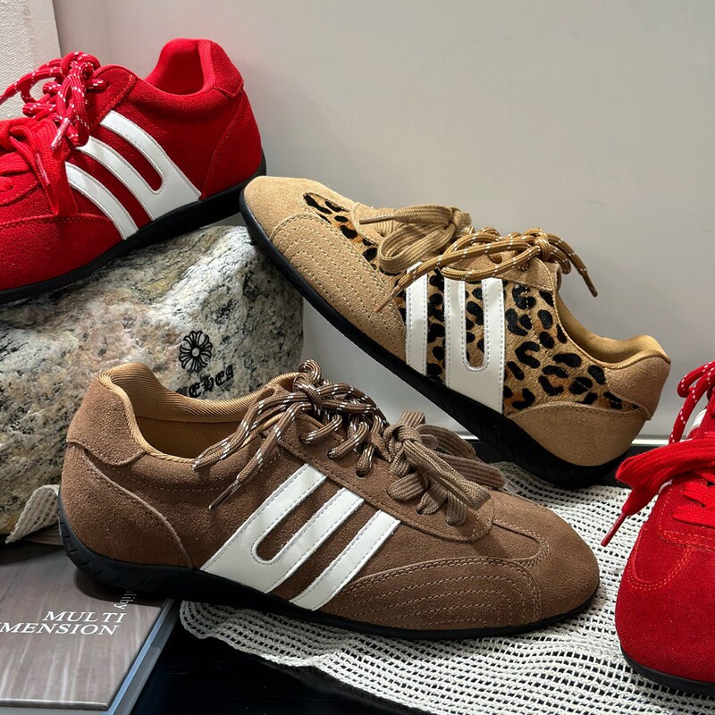 Retro Leopard Print German Training Shoes for Women 2026 New Spring Versatile Fashion Casual Sports Sneakers Height-Increasing Breathable Flats