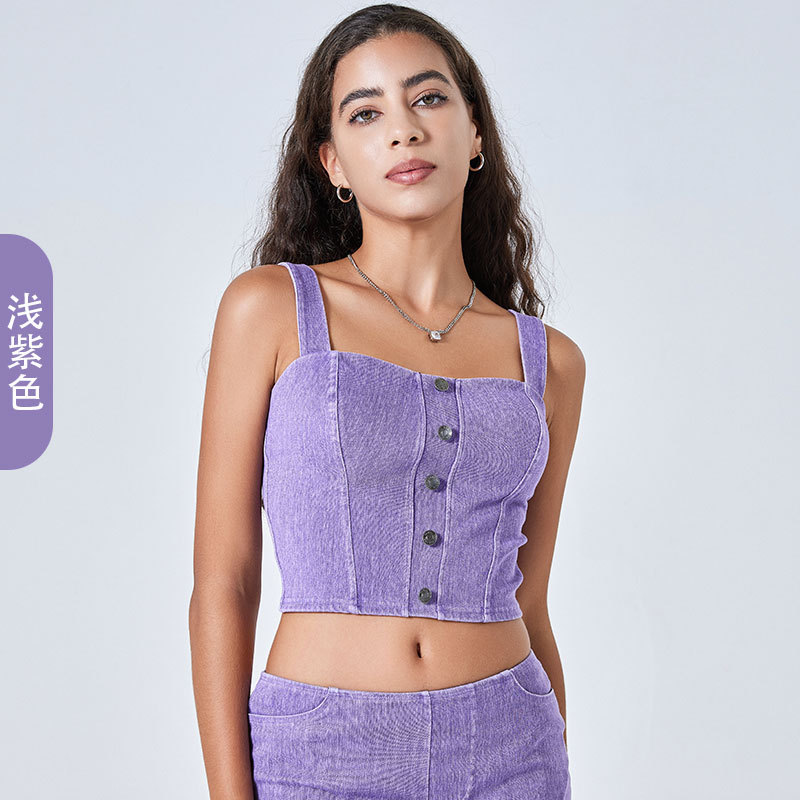 Chaleco de Yoga de la aptitud del dril de algodón artificial de las mujeres de alta elasticidad en forma de U con almohadilla en el pecho que adelgaza hebilla de metal Sling deportes casual top