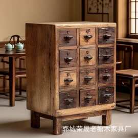 老榆木古典中式餐边柜玄关边柜落地式老门板储物柜多格斗柜餐边柜