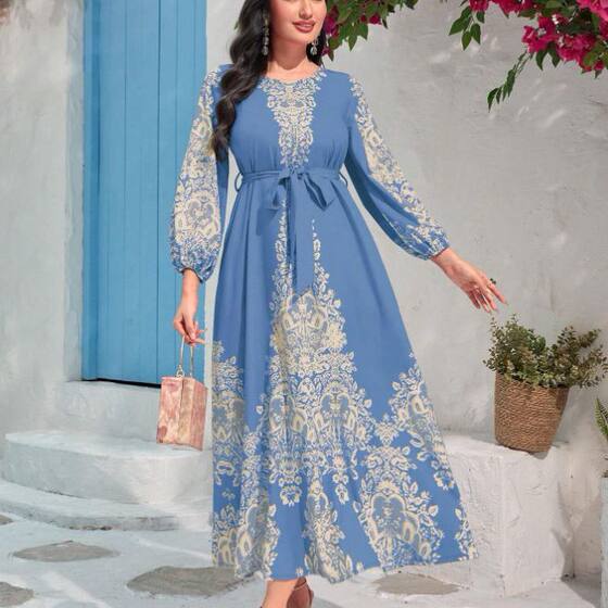 Palace Style Dress Women's Autumn 2023 New Vintage Printed Stylish Puff Sleeve chic Gentle Style Long Dress