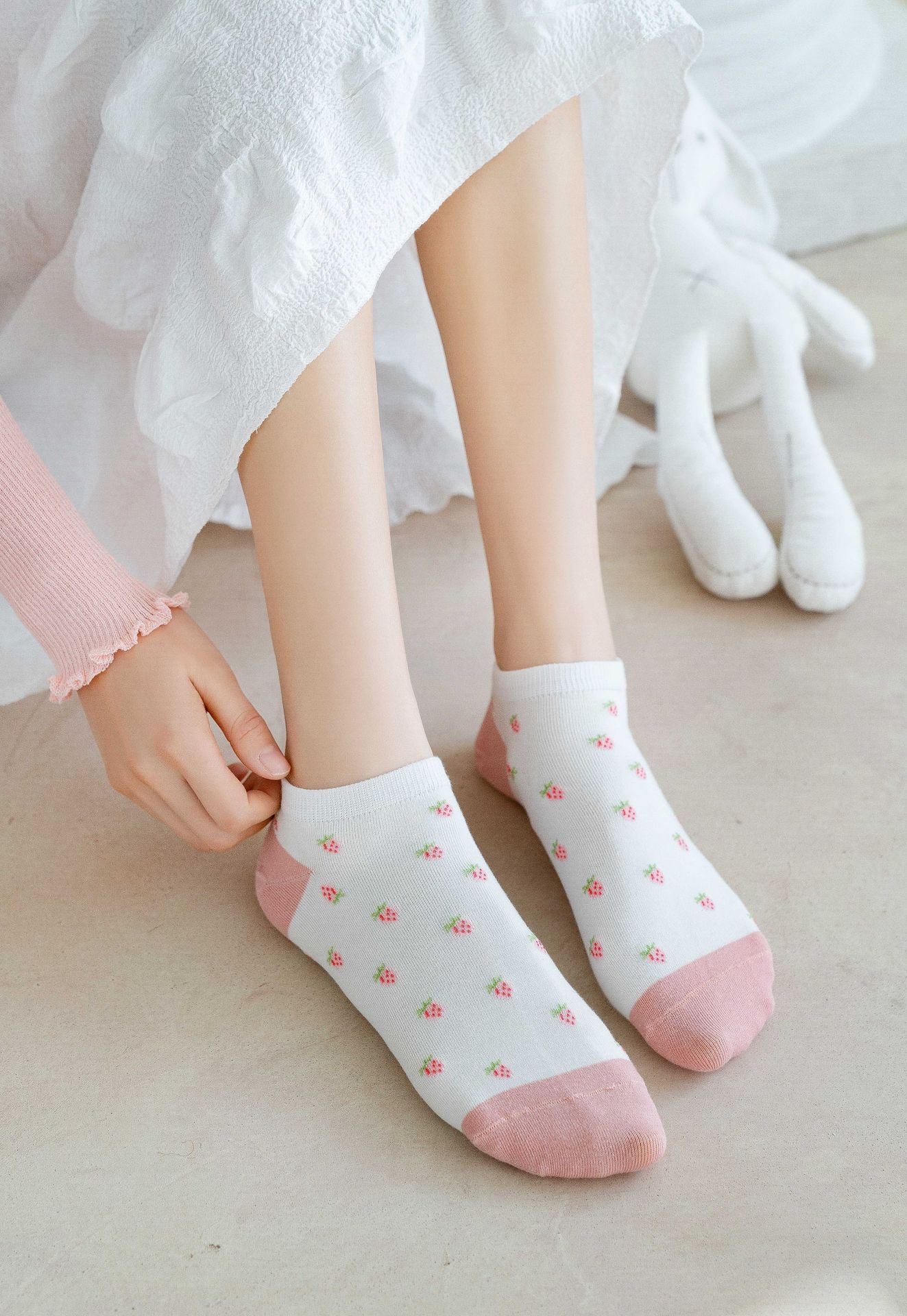 Cute Pink Blossom Free Waist Women Cotton Anklet Ssocks display picture 3