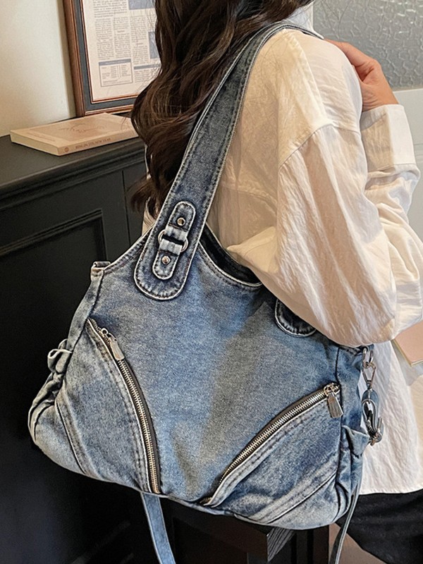 Bolsa de locomotiva de denim 2026 nuevo retro de gran capacidad de textura de lujo ligero bolso de hombro bajo la axila