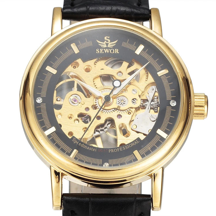 SEWOR hombres transfronterizos de comercio electrónico hueco-out reloj mecánico casual Correa transparente reloj de una sola pieza entrega 025