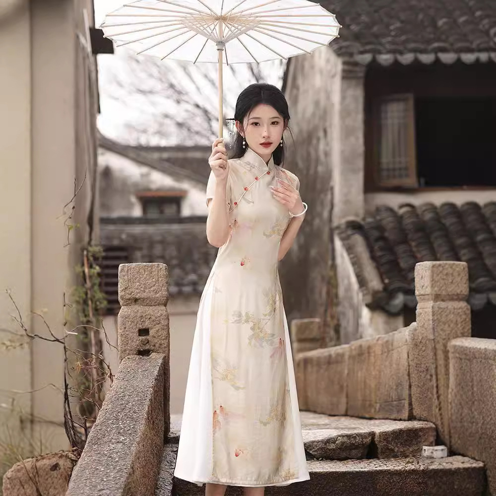 Ao Dai Koi Laurel Cheongsam 2024 New Style College Entrance Examination Sending Off Students, Daily Wearable Modified Dress, New Chinese Style Summer