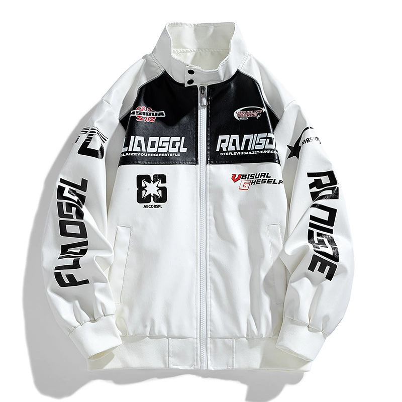 Jacket, polyurethane racing-style student jacket, new collection, black/white, sizes M–3XL