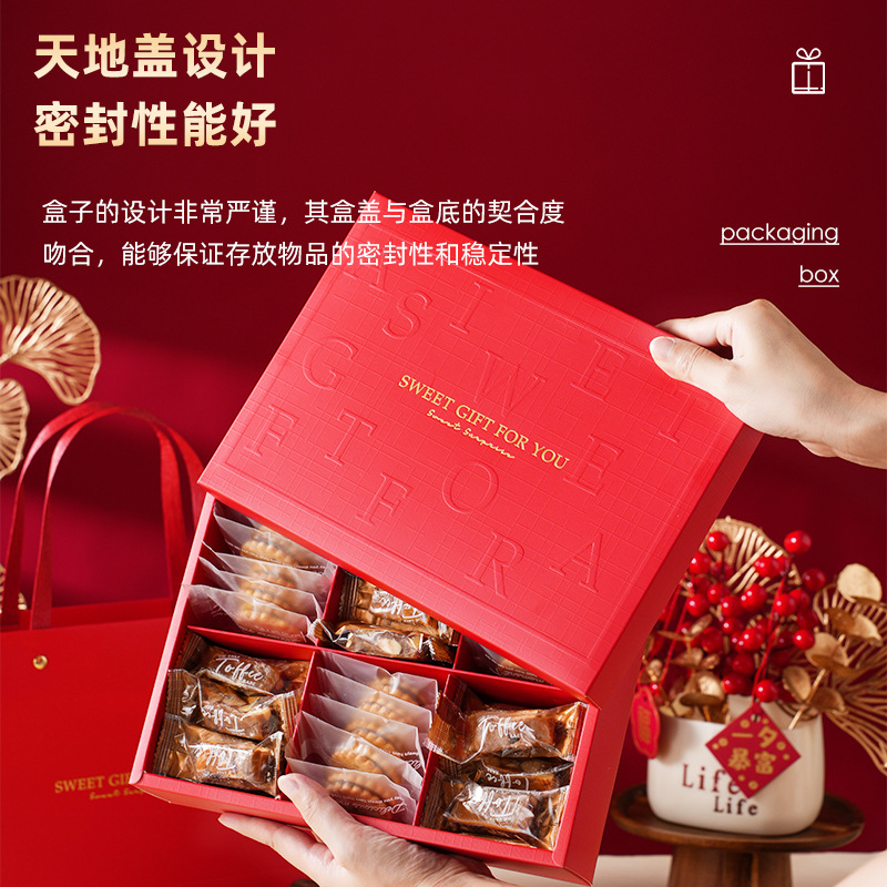 Caja de galletas de Año Nuevo estampado en relieve rojo caja de regalo cubierta de 6 cápsulas de huevo caja de nieve 8