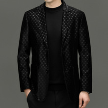 海宁男士秋冬新款真皮皮衣西装商务休闲皮夹克绵羊皮加厚鹅绒内胆