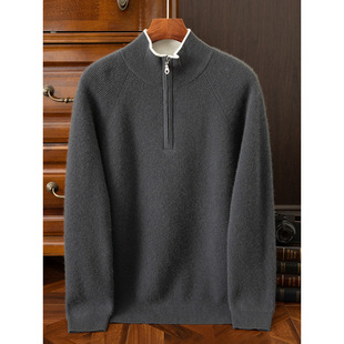 Autumn and Winter 100 Pure Mountain Cashmere Sweater Men's Warm Casual Thickened Men's 2024 New Half Zip Knitted Sweater