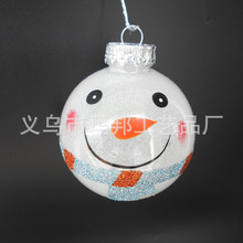 8cmPET内撒粉透明圣诞球 雪人造型彩绘圣诞球 环保圣诞节装饰球