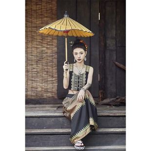 Yunnan Xishuangbanna Dai Ethnic Clothing Black Strap Style for Photo Shoots Southeast Asian Ethnic Style Chinese Dai Outfit