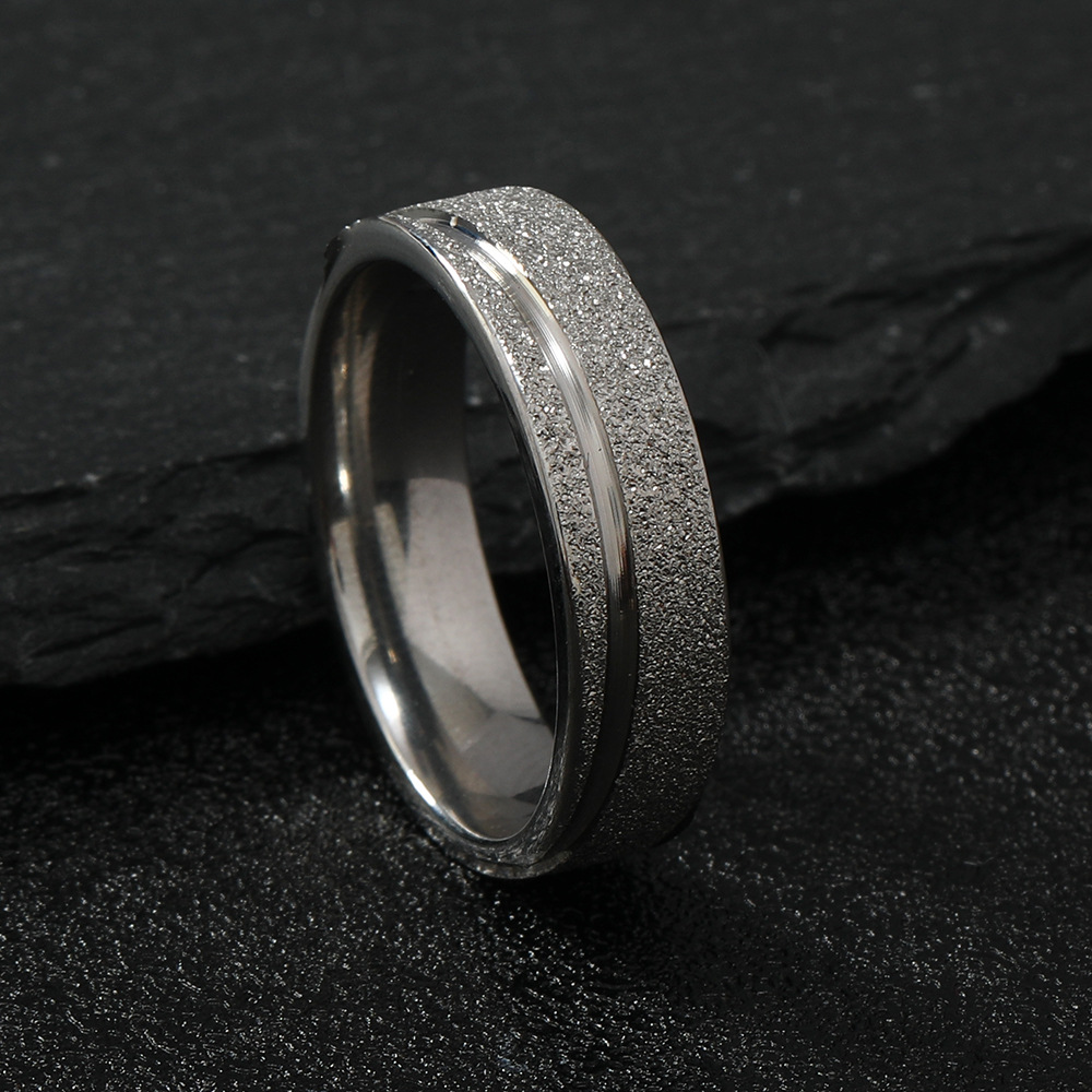 Transfronterizo europeo y americano moda titanio anillo de acero oro doble barra esmerilado lote flor anillo simple fabricante de joyas de acero inoxidable image 4