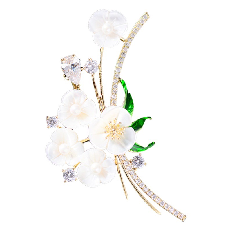 韓国名媛風貝殻花ジルコン花束優雅気質花卉服装ピン結婚式大気胸花飾り