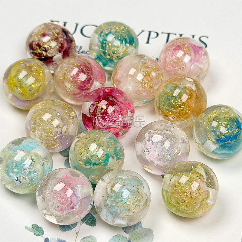 16mm龙鳞国风高透玫瑰花树脂珠散珠串珠diy手工饰品配件珠子批发