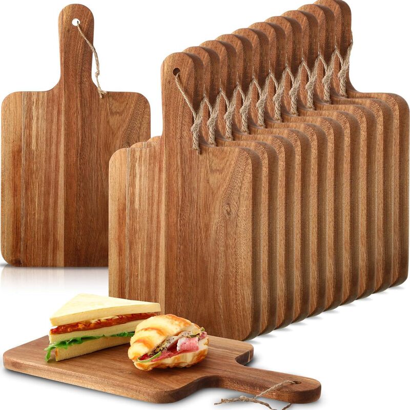 Cross-border Amazon Acacia wood chopping board 16-piece set of acacia wood with handle hanging wooden pizza board tray