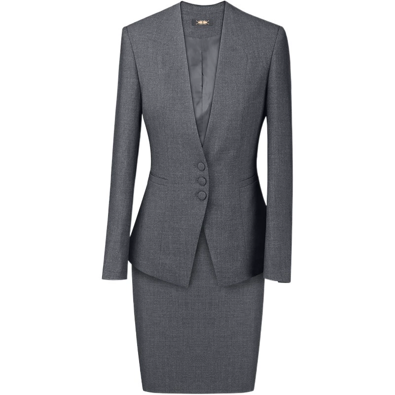 Серый профессиональный костюм женский менеджер модная темпераментная Повседневная профессиональная тонкая рабочая одежда с V-образным вырезом и тремя пуговицами платье для женщин