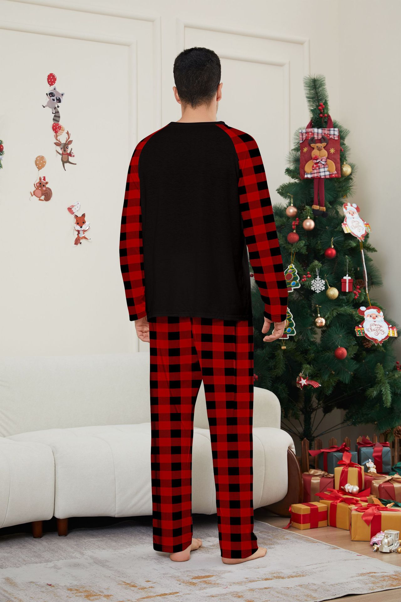 Christmas snowman candy cane snowflake Christmas family suit printed homewear sleep_voghion.com