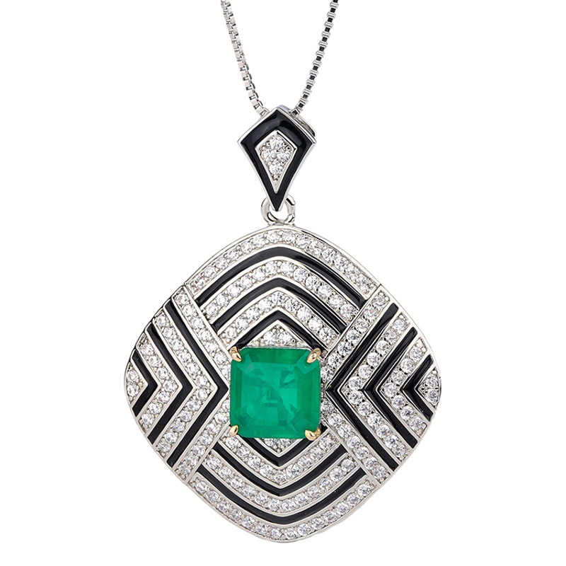 Zhuang Sheng joyas fondo de cobre chapado en oro Esmeralda artificial Paraiba cuadrado 10*10 COLLAR COLGANTE creativo