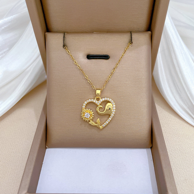 Collana elegante con girasole e elefante per donna argento_voghion.com