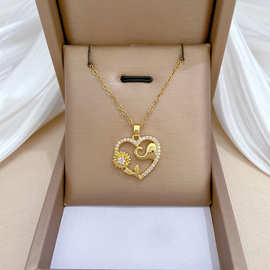 【钛钢】向日葵大象轻奢气质华丽满钻项链女百搭锁骨链钛钢链条