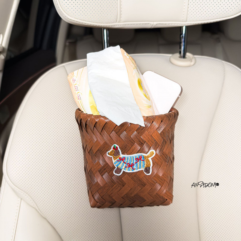 Creative Car Storage Box Air Outlet Storage Pocket Rattan Basket Car Trash Can Hanging Basket Cute Little Decoration for Girls Creative Car Storage Box Air Outlet Storage Pocket Rattan Basket Car Trash Can Hanging Basket Cute Little Decoration for Girls